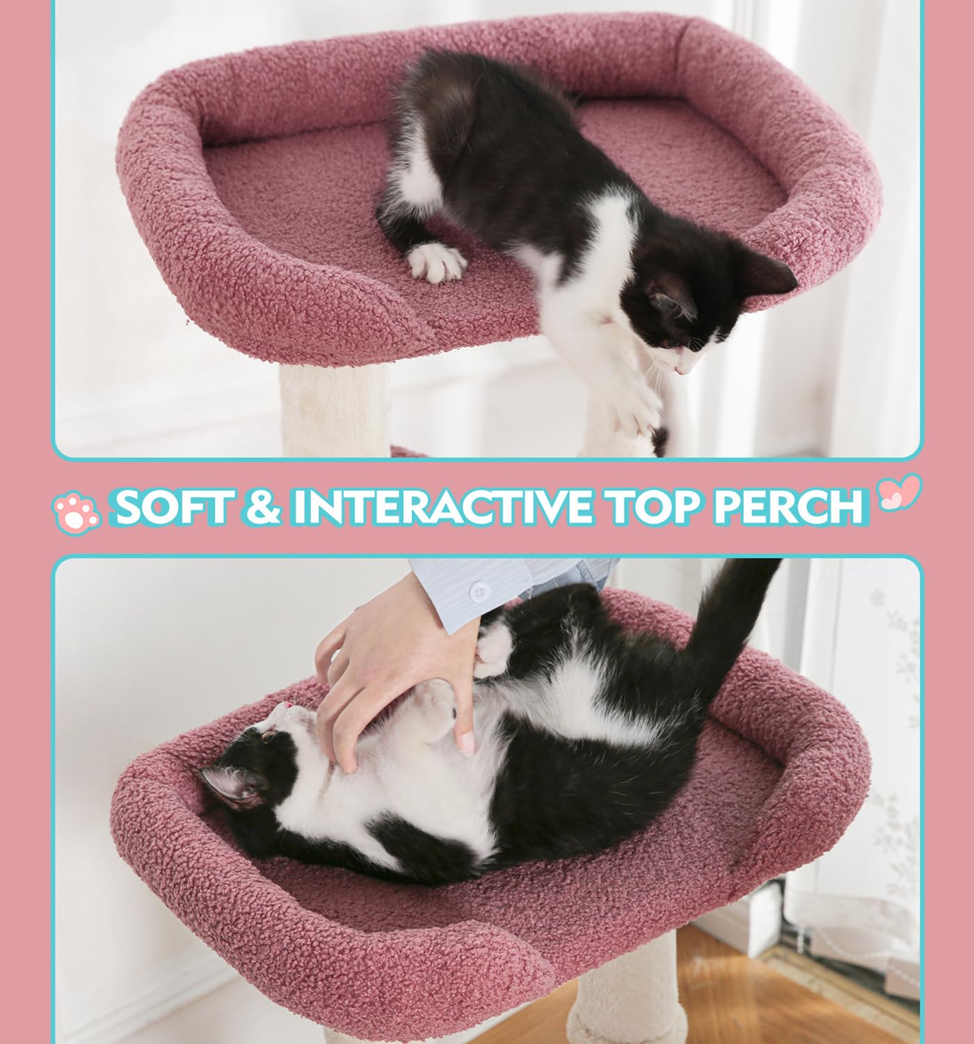 Made4Pets Pink Cat Tree, Carpet Cat Tower Grey For Indoors Cats, Cute Wood Kitty Condo With Scratching Post And Pad, 29'' Multi-